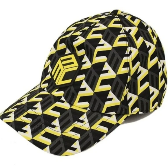MCM Cubic Logo Allover Print Baseball Cap Hat Black/Gold Size L Adjustable (EUC) - Picture 1 of 5